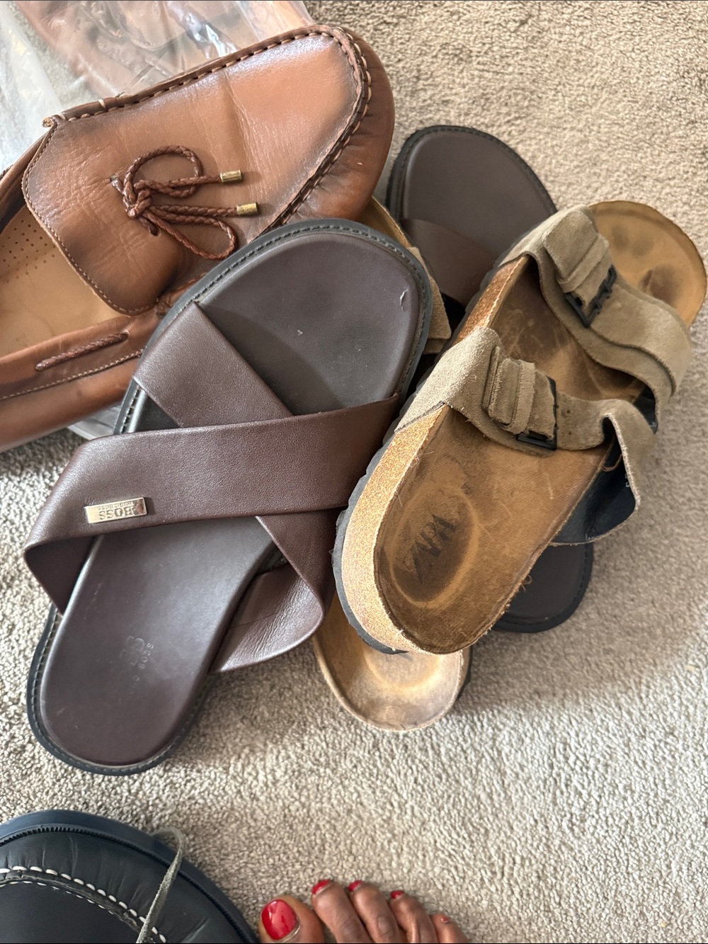 Unbranded Men's Dark Brown Leather Slide Sandals